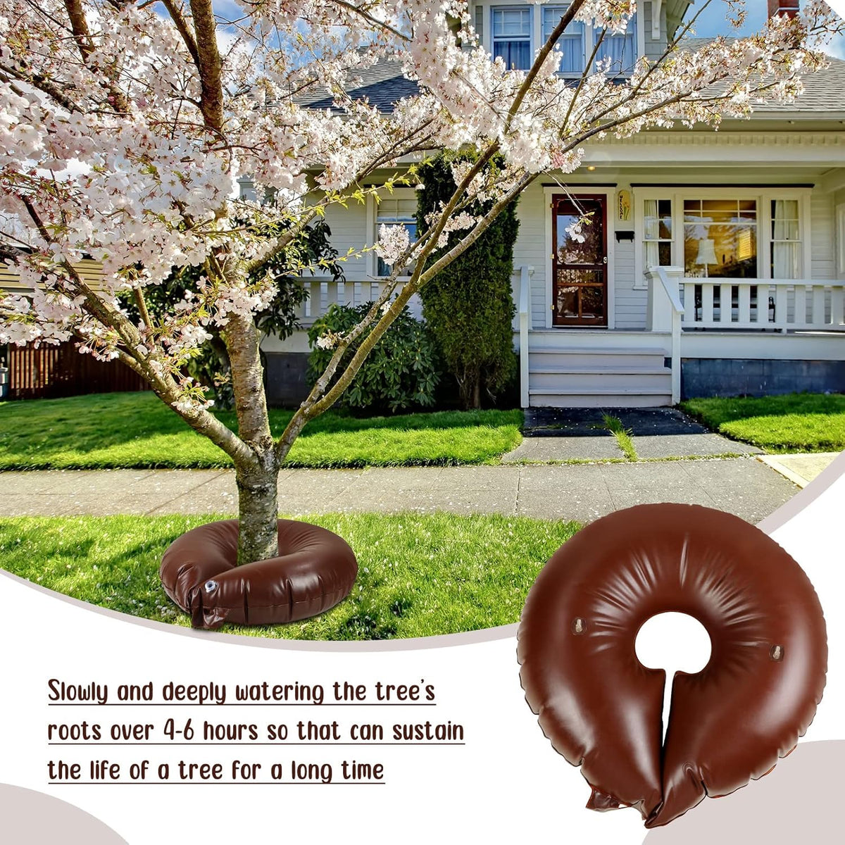 Nuogo 10 Pcs Tree Watering Bag 15 Gallon, Slow Release Watering Ring PVC Planting Water Bag for Trees and Shrub, Automatic Tree Watering System Drip Irrigation Ring, Brown, 35.4 x 35.4 Inch