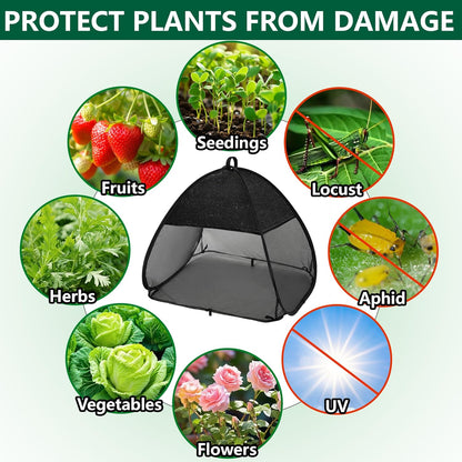 2 Pcs Pop Up Garden Netting Bug and Shade Covers, 22" x 22" x 22" Plant Sun Shade Top Bird Netting Tents, Insect Barrier Sun Protection Plant Cover Tent for Outdoor Plants Vegetables Fruits (Black)