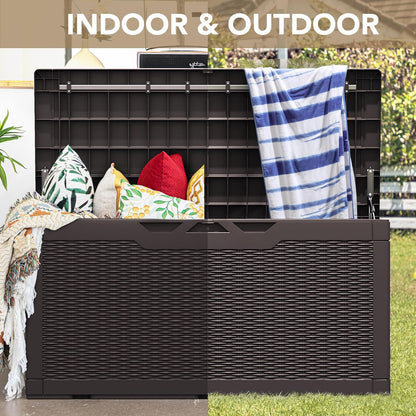 Devoko 100 Gallon Waterproof Large Resin Deck Box Indoor Outdoor Lockable Storage Container for Patio Furniture Cushions Garden Tools (100 Gallon, Black)