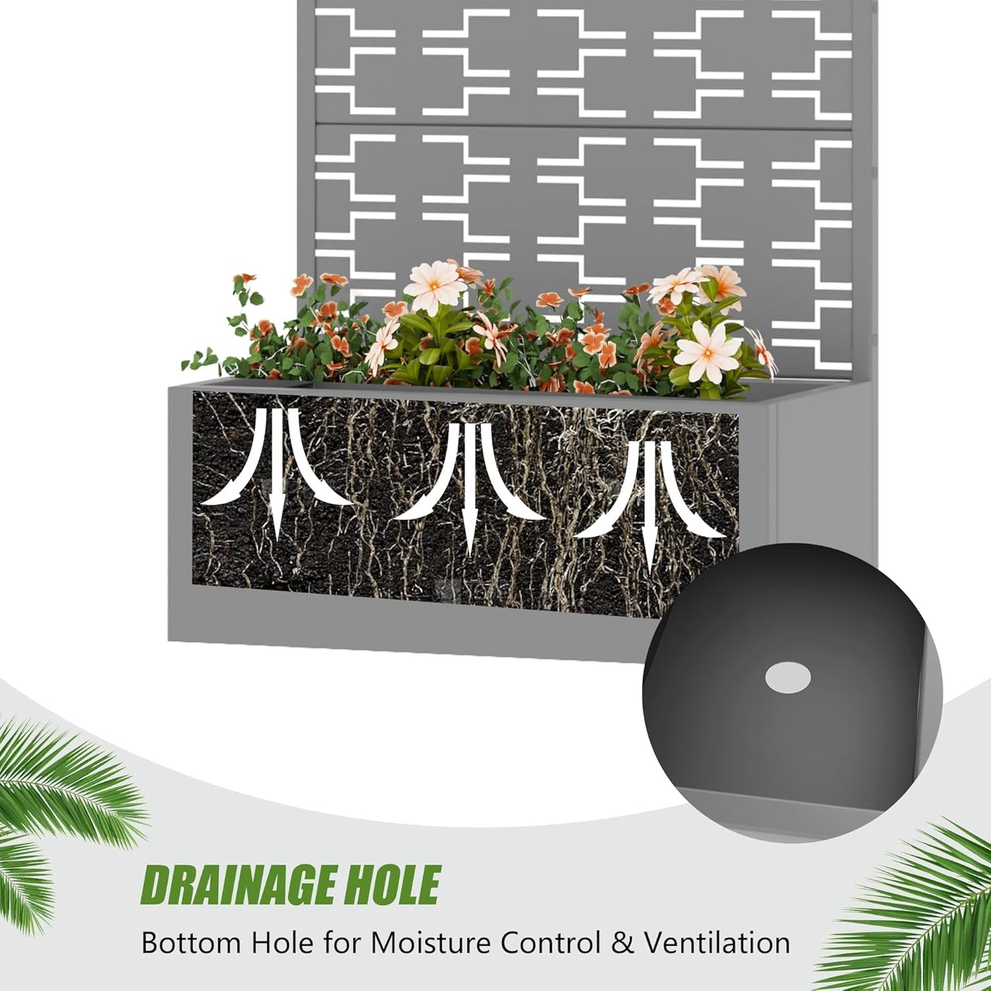 Casaphoria Metal Raised Garden Bed with Trellis and Wheels, 72"x47"x16" Planter Box for Climbing Plants, Vegetables & Vines, Features Drainage Holes and Privacy Screen (Black-Louver) - Colors C