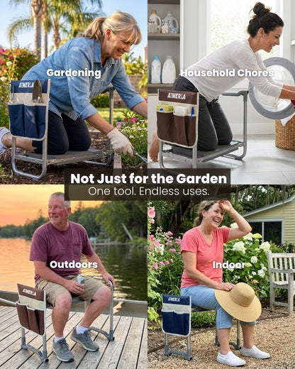 Aimerla Foldable Garden Kneeler Seat Heavy Duty [Upgraded Widened Thick Kneeling Pad] Gardening Stool with Large Tool Bags with Pockets - Portable Garden Bench Gardening Gifts for Parents
