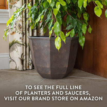 Classic Home and Garden by Growscape Shaina Planting Pots - Lightweight Indoor & Outdoor Plant Pots - UV-Resistant Resin Flower Pots - Pot Planters for Flowers & Herbs (15” Earth)