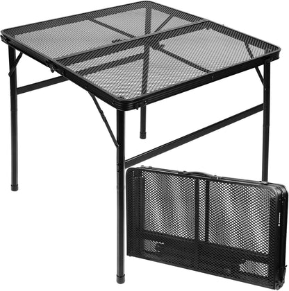 2Ft Small Folding Table with Carry Handle, Camping Table Adjustable Height 10.6–22 in, Black Metal Mesh, Portable & Compact for Outdoor/Indoor,Grill Table, 23.6×15.8 in, 4 lb, 66 lb Capacity