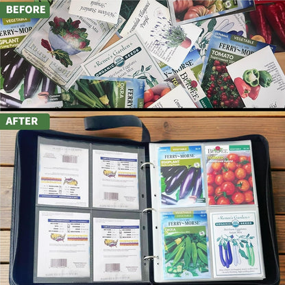 Zippered Seed Storage Organizer Binder with Handle, Waterproof & Insect-Proof Gardening Seed Book, 4 * 6 Inch Pocket Fits Most Seed Packets and Hold 120+ Seed Envelope