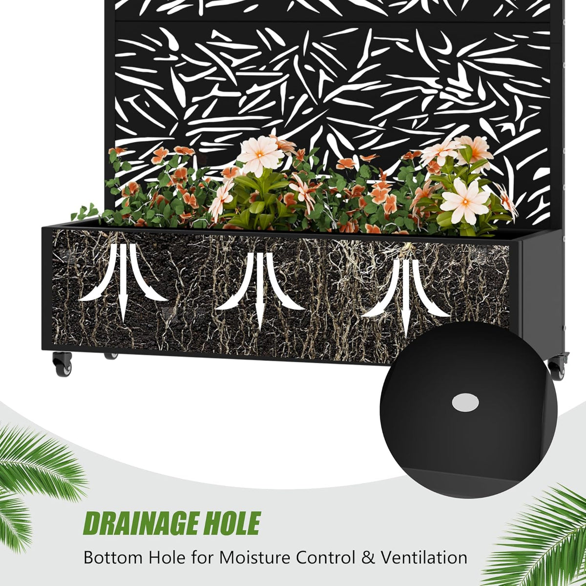 Casaphoria Metal Raised Garden Bed with Trellis and Wheels, 72"x47"x16" Planter Box for Climbing Plants, Vegetables & Vines, Features Drainage Holes and Privacy Screen (Black-Louver) - Colors A