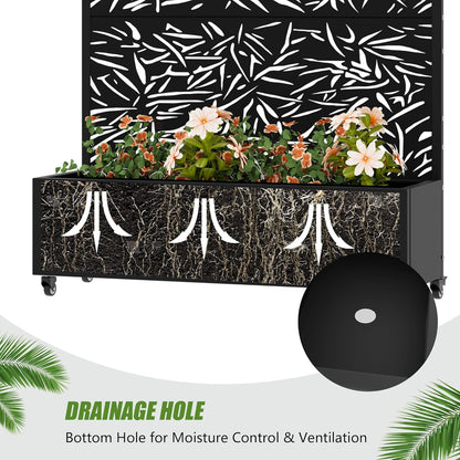 Casaphoria Metal Raised Garden Bed with Trellis and Wheels, 72"x47"x16" Planter Box for Climbing Plants, Vegetables & Vines, Features Drainage Holes and Privacy Screen (Black-Louver) - Colors A