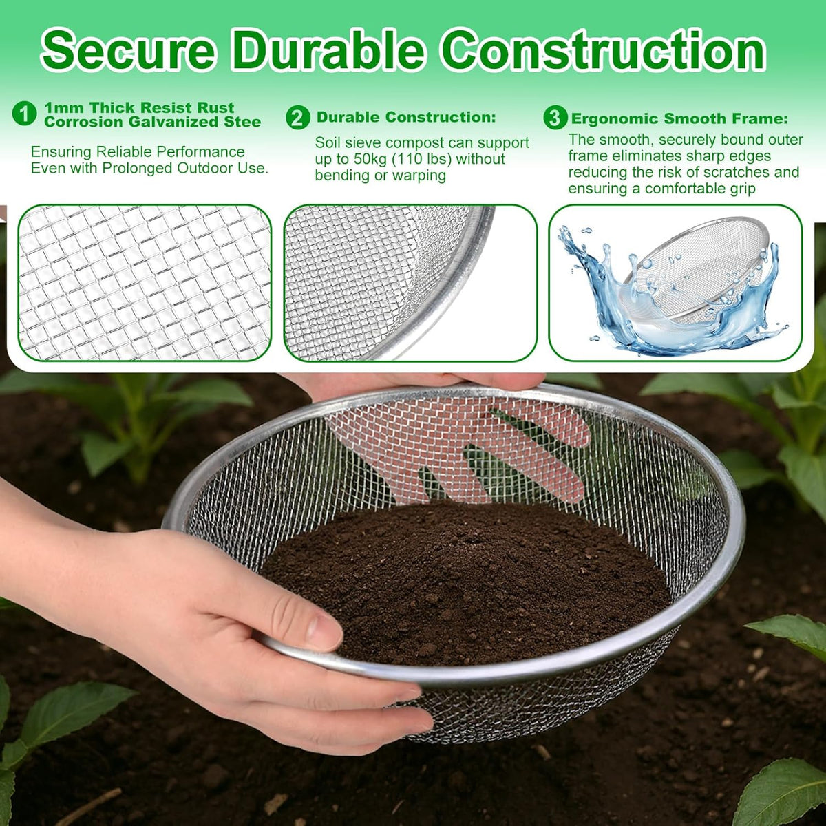 2 Pack Soil Sifter for Gardening - Rock Compost Sand Sifter Fits 5-Gallon Buckets 1/4 Inch & 1/8 Inch Mesh Sifting Screen Sieve for Gravel, Dirt, Sawdust with Repotting Mat
