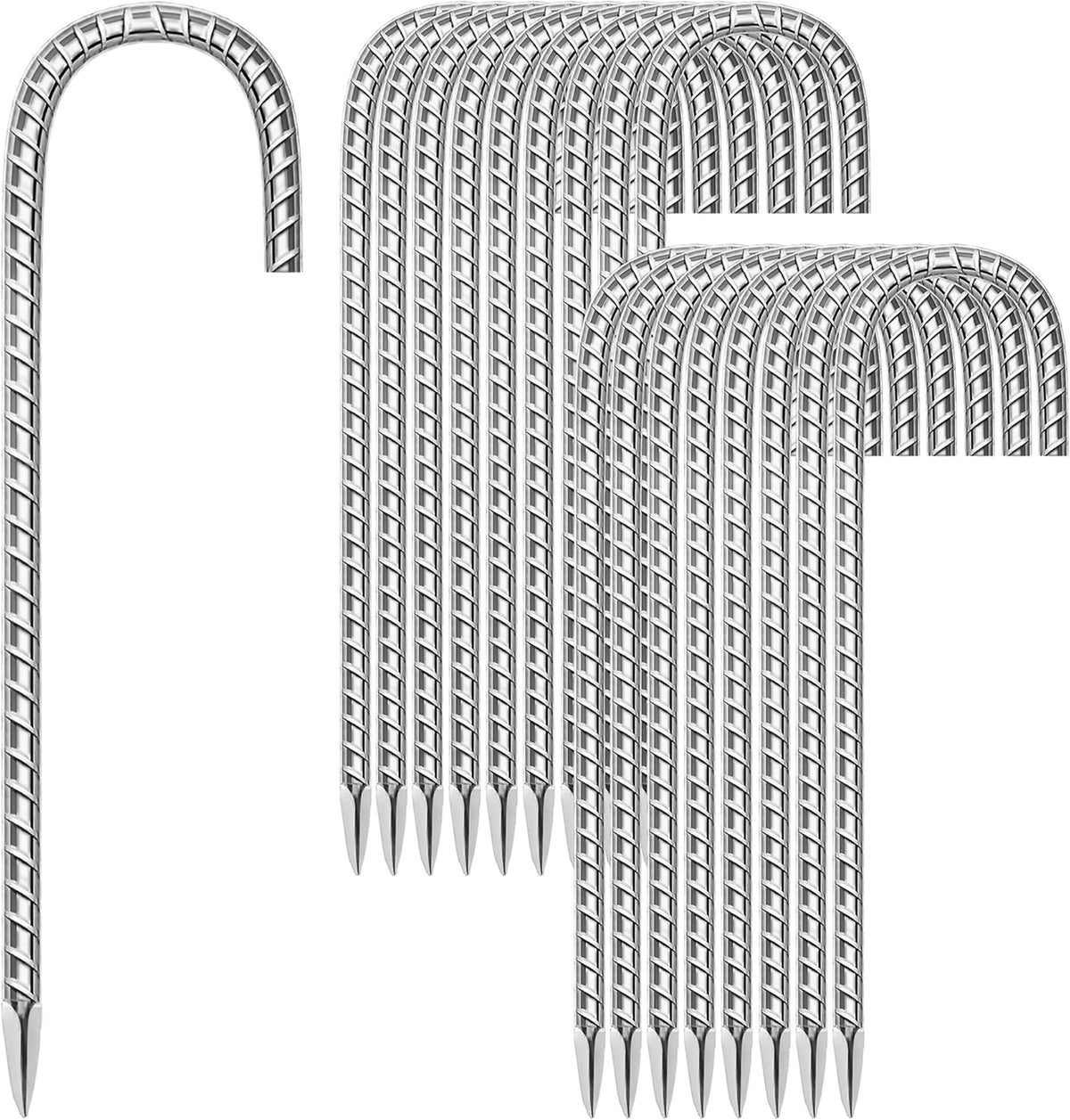 11 Pack Ground Garden Rebar Stakes Rebar 12 Inch Anti-Rust Galvanized Steel U Shape Hook Heavy Duty Ground Anchors for Tents, Position Kits,Fences, and Trampolines Landscape Fabric