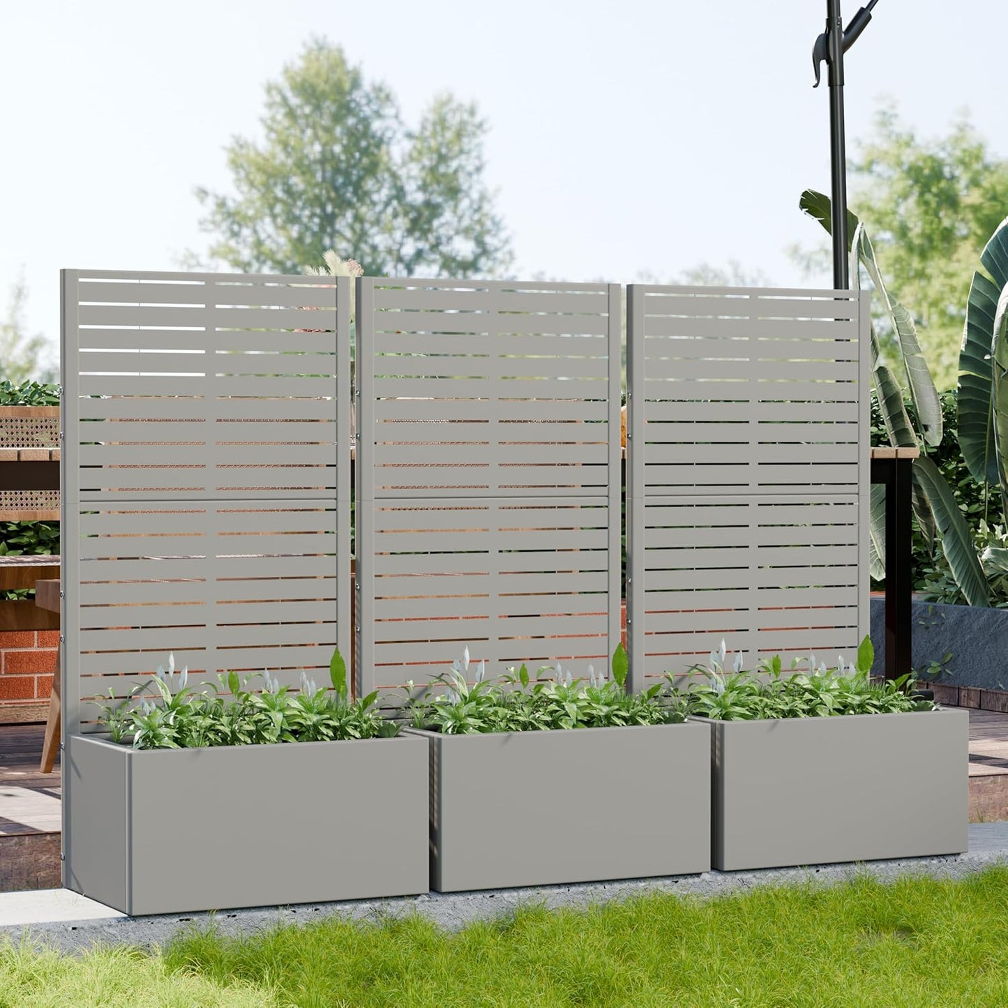 Casaphoria Metal Raised Garden Bed with Trellis and Wheels, 72"x47"x16" Planter Box for Climbing Plants, Vegetables & Vines, Features Drainage Holes and Privacy Screen (Black-Louver) - Colors A