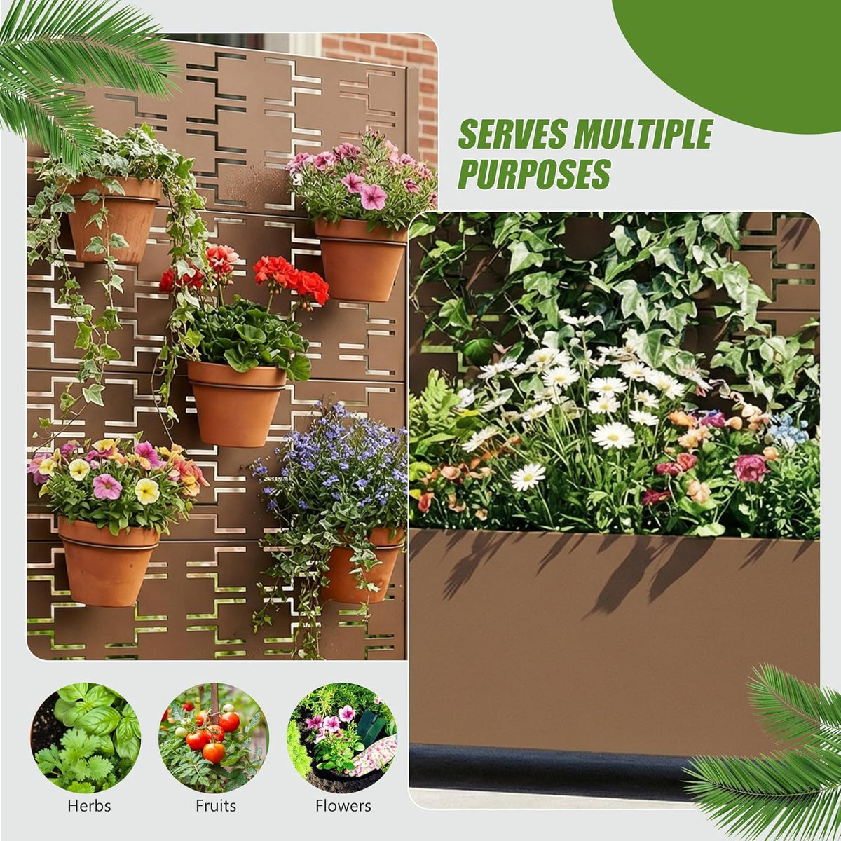 Casaphoria Metal Raised Garden Bed with Trellis and Wheels, 72"x47"x16" Planter Box for Climbing Plants, Vegetables & Vines, Features Drainage Holes and Privacy Screen (Black-Louver) - Colors A