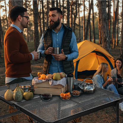 2Ft Small Folding Table with Carry Handle, Camping Table Adjustable Height 10.6–22 in, Black Metal Mesh, Portable & Compact for Outdoor/Indoor,Grill Table, 23.6×15.8 in, 4 lb, 66 lb Capacity