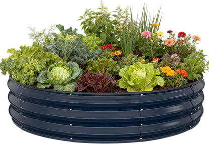 Pattiumo Galvanized Raised Garden Bed 4×4×1 FT, Round Metal Raised Garden Bed Outdoor Planter Box with Open Bottom, Rust-Resistant Steel Garden Bed for Vegetables Herbs Flowers, Easy Assembly