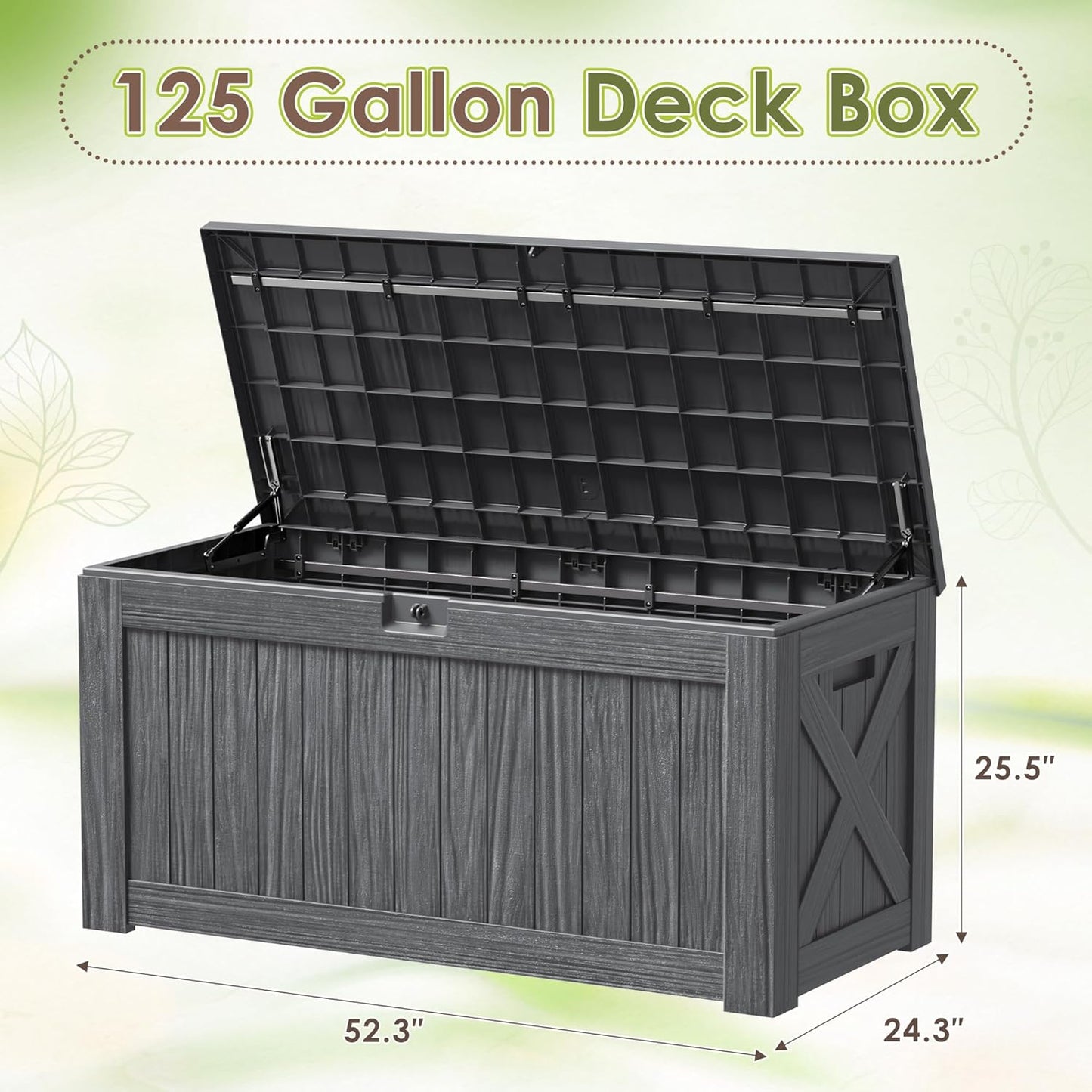 Devoko 100 Gallon Waterproof Large Resin Deck Box Indoor Outdoor Lockable Storage Container for Patio Furniture Cushions Garden Tools (100 Gallon, Black)