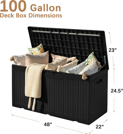 30 Gallon Resin Deck Box Waterproof Outdoor Storage Box for Patio Furniture Pool Accessories Indoor Storage for Cushion Garden Tools (30 Gallon, Black)