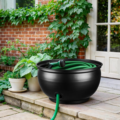 Monarch Abode Garden Hose Holder with Lid – Decorative Water Hose Holders for Outside, Smooth Metal Antique Copper Pot with Drainage, 100ft Waterhose Holder for Outside, Garden Storage Caddy