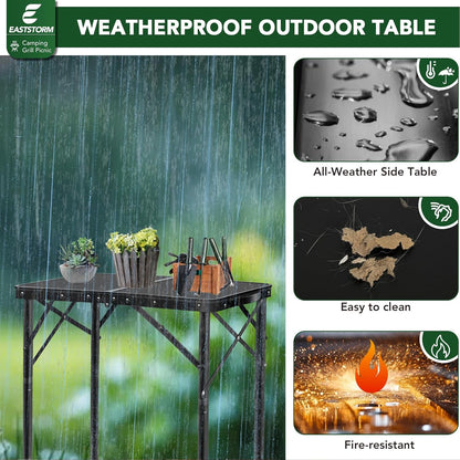 2Ft Small Folding Table with Carry Handle, Camping Table Adjustable Height 10.6–22 in, Black Metal Mesh, Portable & Compact for Outdoor/Indoor,Grill Table, 23.6×15.8 in, 4 lb, 66 lb Capacity