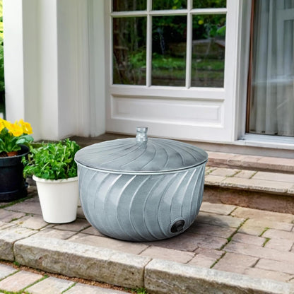 Monarch Abode Garden Hose Holder with Lid – Decorative Water Hose Holders for Outside, Wave Embossed Metal Matte Black Pot with Drainage, 100ft Waterhose Holder for Outside, Garden Storage Caddy