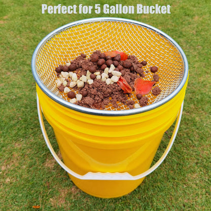 2PCS YUEBM Gardening Sand Soil Compost Sifter Perfect for 5 Gallon Bucket, 1/4 Inch Mesh, 1/8 Inch Mesh