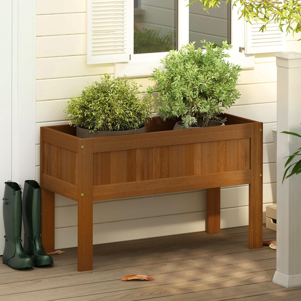 Furinno FG17478 Tioman Outdoor Patio Furniture Hardwood Potting Bench, Natural