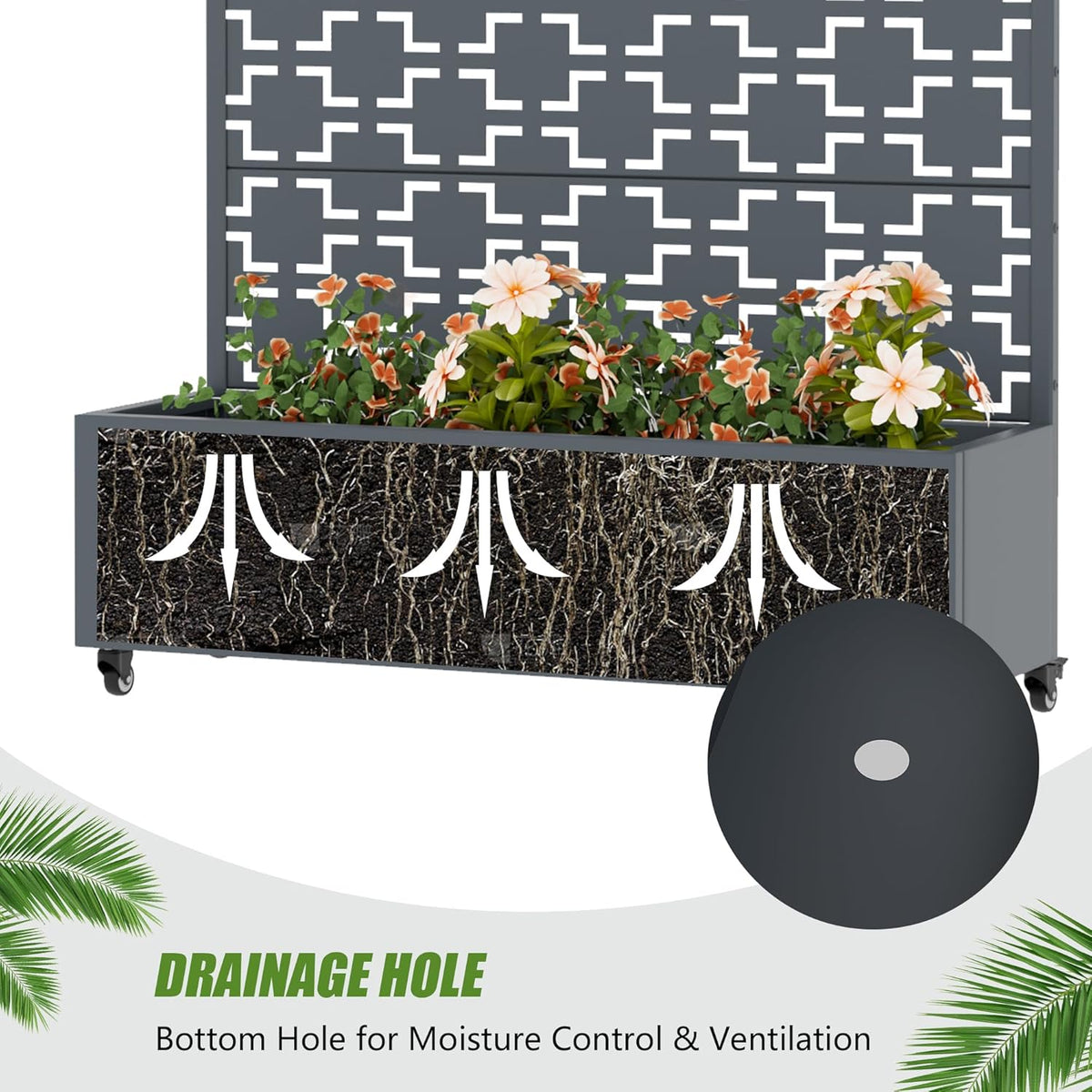 Casaphoria Metal Raised Garden Bed with Trellis and Wheels, 72"x47"x16" Planter Box for Climbing Plants, Vegetables & Vines, Features Drainage Holes and Privacy Screen (Black-Louver) - Colors A
