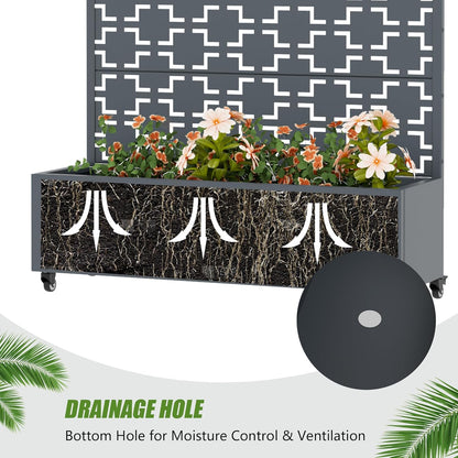 Casaphoria Metal Raised Garden Bed with Trellis and Wheels, 72"x47"x16" Planter Box for Climbing Plants, Vegetables & Vines, Features Drainage Holes and Privacy Screen (Black-Louver) - Colors A