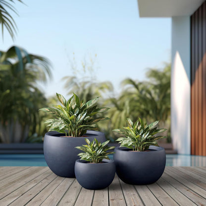 Large Round Bowl Vintage BRN Concrete Planter 19.9" Dia, Outdoor