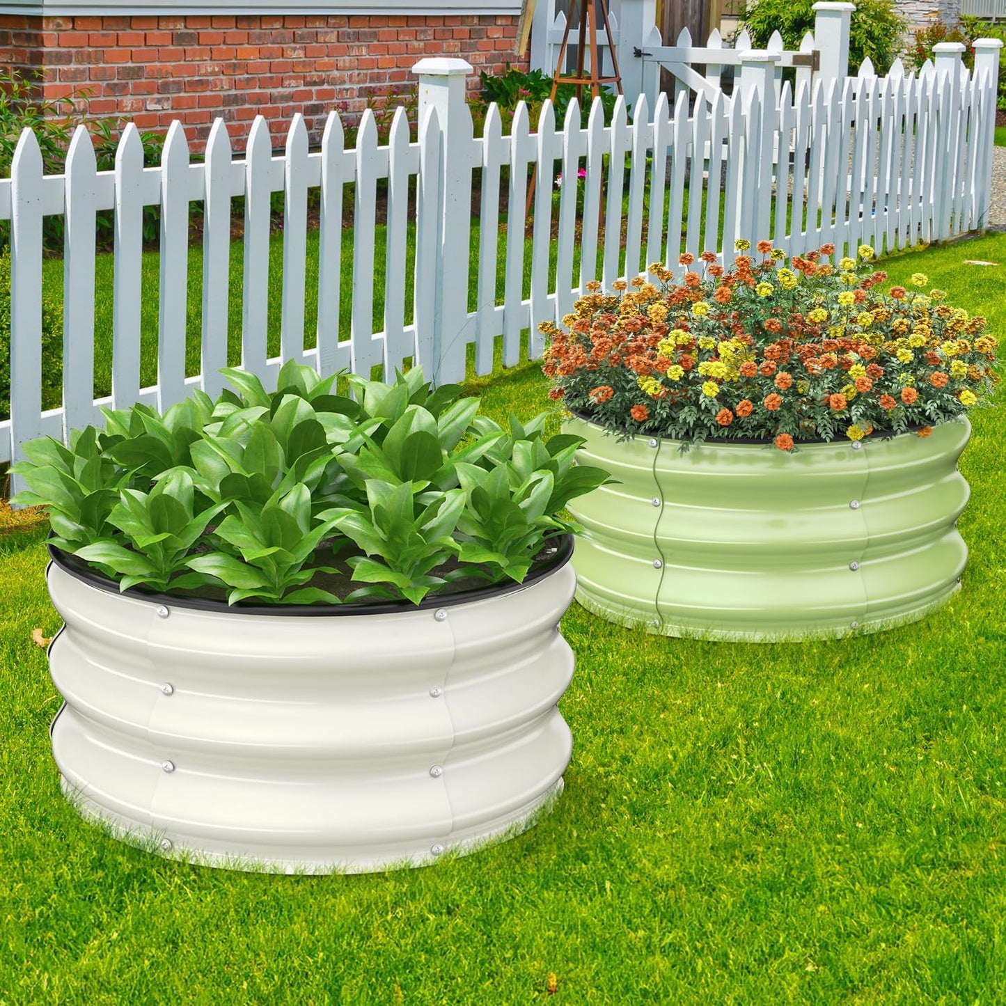 Pattiumo Galvanized Raised Garden Bed 4×4×1 FT, Round Metal Raised Garden Bed Outdoor Planter Box with Open Bottom, Rust-Resistant Steel Garden Bed for Vegetables Herbs Flowers, Easy Assembly
