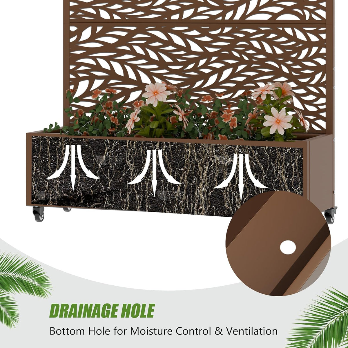 Casaphoria Metal Raised Garden Bed with Trellis and Wheels, 72"x47"x16" Planter Box for Climbing Plants, Vegetables & Vines, Features Drainage Holes and Privacy Screen (Black-Louver) - Colors C