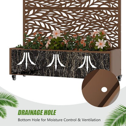 Casaphoria Metal Raised Garden Bed with Trellis and Wheels, 72"x47"x16" Planter Box for Climbing Plants, Vegetables & Vines, Features Drainage Holes and Privacy Screen (Black-Louver) - Colors C
