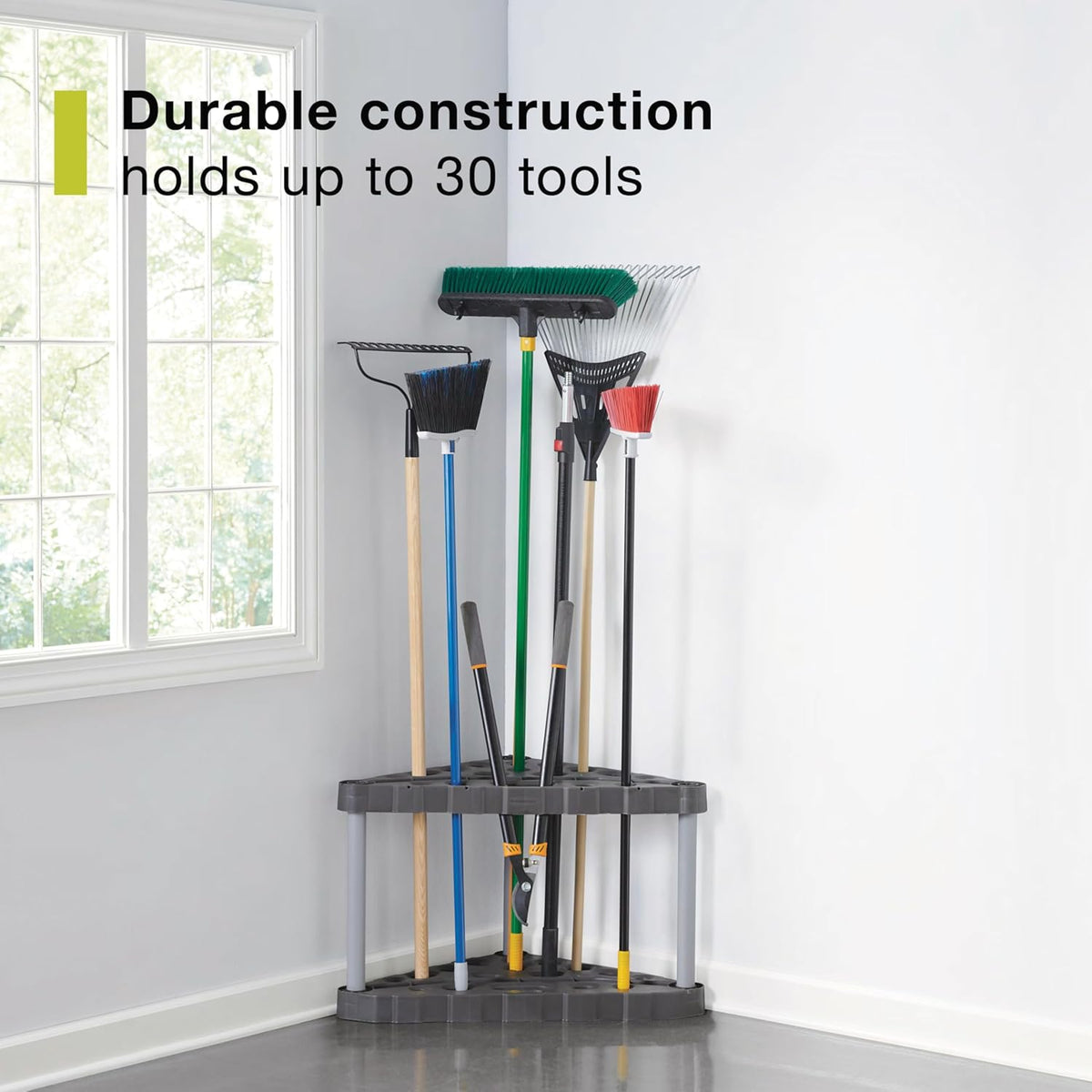 Rubbermaid Garage Tool Tower Rack Easy to Assemble Wheeled Organizes up to 40 Long-Handled Tools/Rakes/ Brooms/Shovles in Home/House/Outdoor/Shed Black