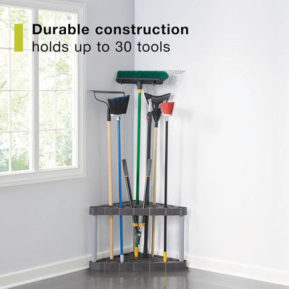 Rubbermaid Garage Tool Tower Rack Easy to Assemble Wheeled Organizes up to 40 Long-Handled Tools/Rakes/ Brooms/Shovles in Home/House/Outdoor/Shed Black