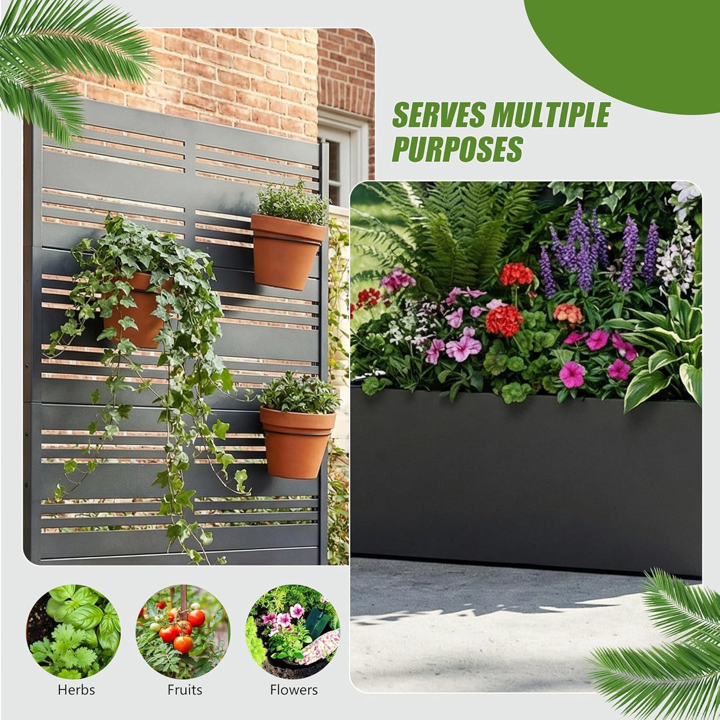 Casaphoria Metal Raised Garden Bed with Trellis and Wheels, 72"x47"x16" Planter Box for Climbing Plants, Vegetables & Vines, Features Drainage Holes and Privacy Screen (Black-Louver) - Colors D