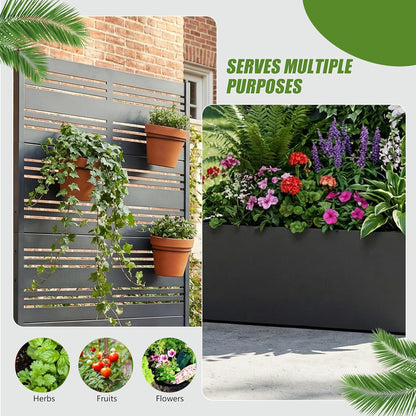 Casaphoria Metal Raised Garden Bed with Trellis and Wheels, 72"x47"x16" Planter Box for Climbing Plants, Vegetables & Vines, Features Drainage Holes and Privacy Screen (Black-Louver) - Colors D