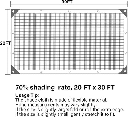 winemana 70% Shade Cloth 10x20 FT - Durable UV Blocking Mesh Tarp for Garden, Patio, Greenhouse & Chicken Coop - Sun Shade Cover with Grommets for Plants, Dog Kennel, Outdoor Use