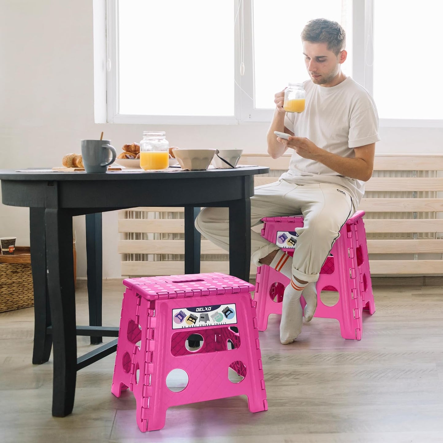 Folding Step Stool 13 Inch,300 Lbs Step Stool for Adults Black