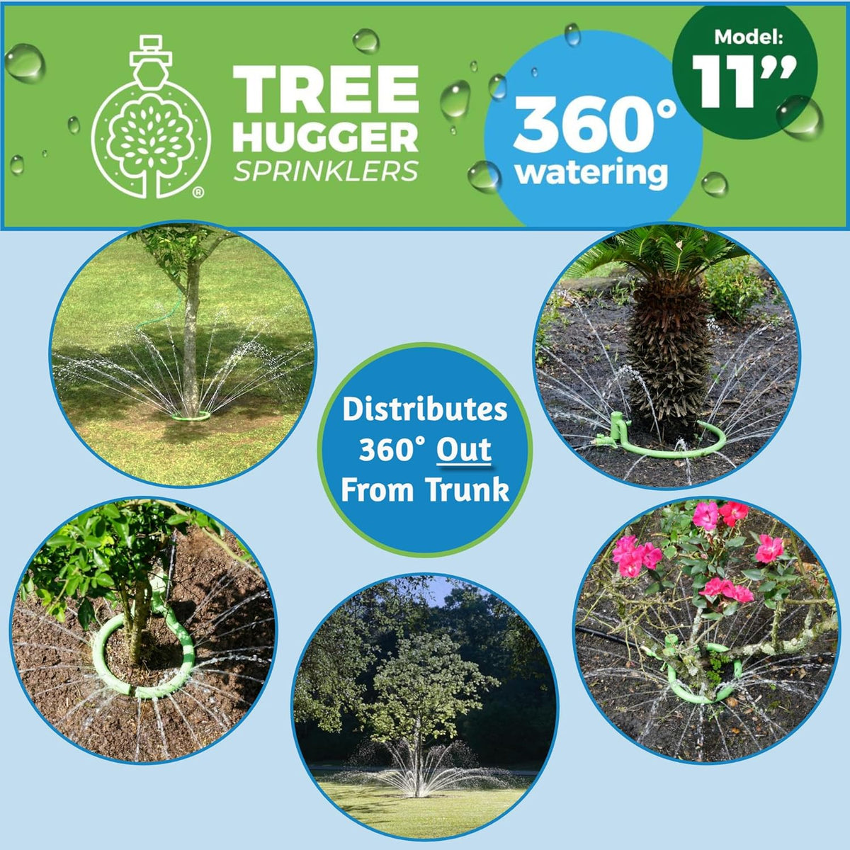 Tree Watering System - 360° Outward Spray Tree Watering Ring - Sprinkler Ring for Trees & Shrubs - Reaches The Nutrition Zone for Tree Root Watering (7 Inch)