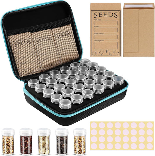 60 Slots Seed Storage Organizer with 20 Seed Envelopes, Sturdy Seed Organizer Storage Box with Zipper Bag Label Stickers(Seeds not Included), Seed Storage Container for Flower Plants Garden