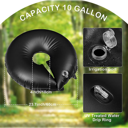 TaoBary 4 Pcs 10 Gallon Tree Watering Ring Bag Slow Release Watering Bag Deep Root Automatic Drip System PVC Drip Irrigation Pouch Donuts for Newly Planted Multi Trunk Trees Shrubs (Black)