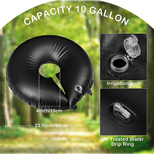 TaoBary 4 Pcs 10 Gallon Tree Watering Ring Bag Slow Release Watering Bag Deep Root Automatic Drip System PVC Drip Irrigation Pouch Donuts for Newly Planted Multi Trunk Trees Shrubs (Black)