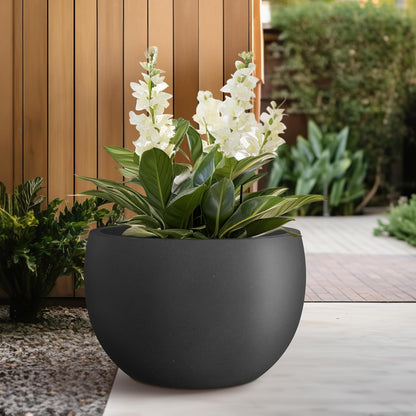 Large Round Bowl Vintage BRN Concrete Planter 19.9" Dia, Outdoor