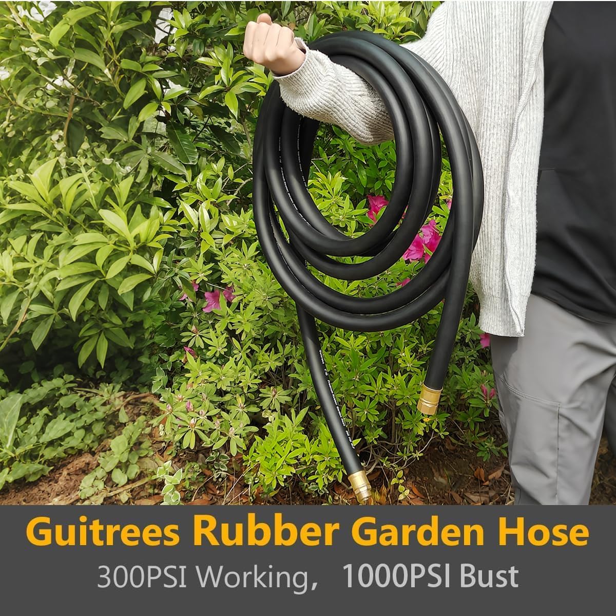 Guitrees Leader Garden Hose 10ft x 5/8", Heavy Duty Short Water Hose, Female to Female Fittings, Five Layered Braiding for Durability, 1000PSI Burst, 300PSI Working (Black) - Colors A
