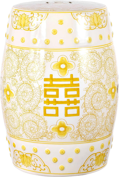 JONATHAN Y Double Happiness 18" Ceramic Garden Stool, Traditional Chinoiserie Dusty Teal and White Indoor/Outdoor Patio Drum Accent Side Table and Plant Stand TBL1013C