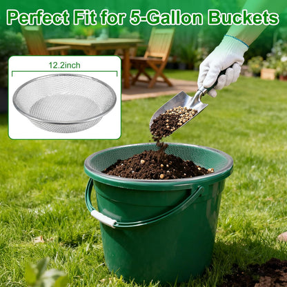 2 Pack Soil Sifter for Gardening - Rock Compost Sand Sifter Fits 5-Gallon Buckets 1/4 Inch & 1/8 Inch Mesh Sifting Screen Sieve for Gravel, Dirt, Sawdust with Repotting Mat