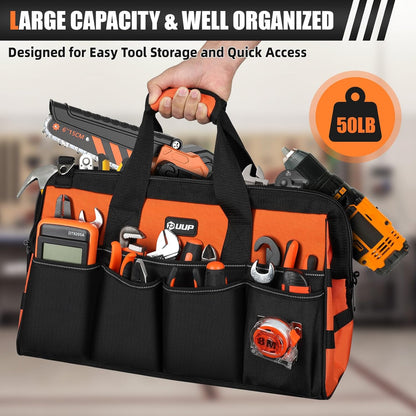 UUP Heavy Duty Tool Bag 15-Inch, 16-Pocket Portable Empty Tool Box Organizer, Big Storage Toolbox Organization, Soft Handle Large Zipper Carrying Toolbag, Father Day Gifts for Him Dad Men, Green