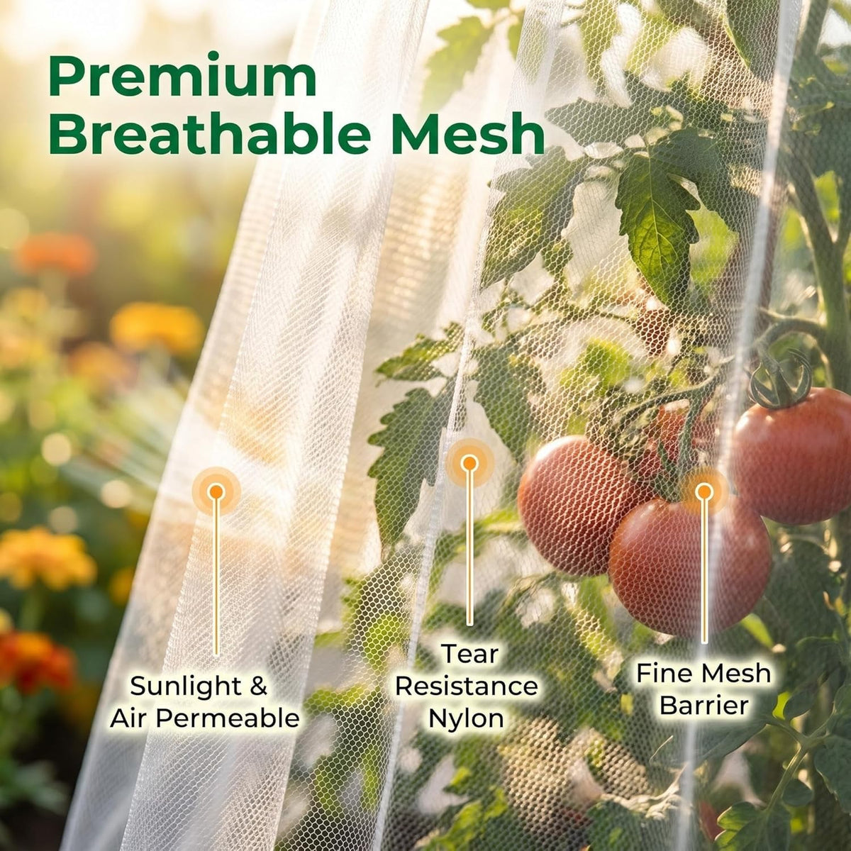 2 Pcs Garden Bird Netting Cover for Round Tomato Cage, 59" x 18" Tomato Trellis Insect Barrier Protection Mesh, Plant Cage Garden Net Cover with Zipper for Vertical Climbing Plants Vegetables Fruits