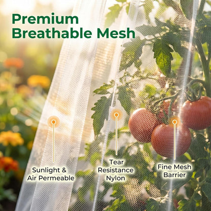 2 Pcs Garden Bird Netting Cover for Round Tomato Cage, 59" x 18" Tomato Trellis Insect Barrier Protection Mesh, Plant Cage Garden Net Cover with Zipper for Vertical Climbing Plants Vegetables Fruits