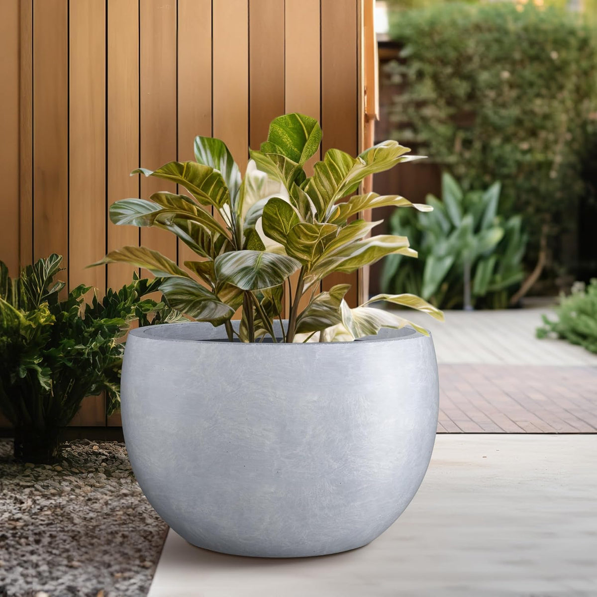 Large Round Bowl Vintage BRN Concrete Planter 19.9" Dia, Outdoor