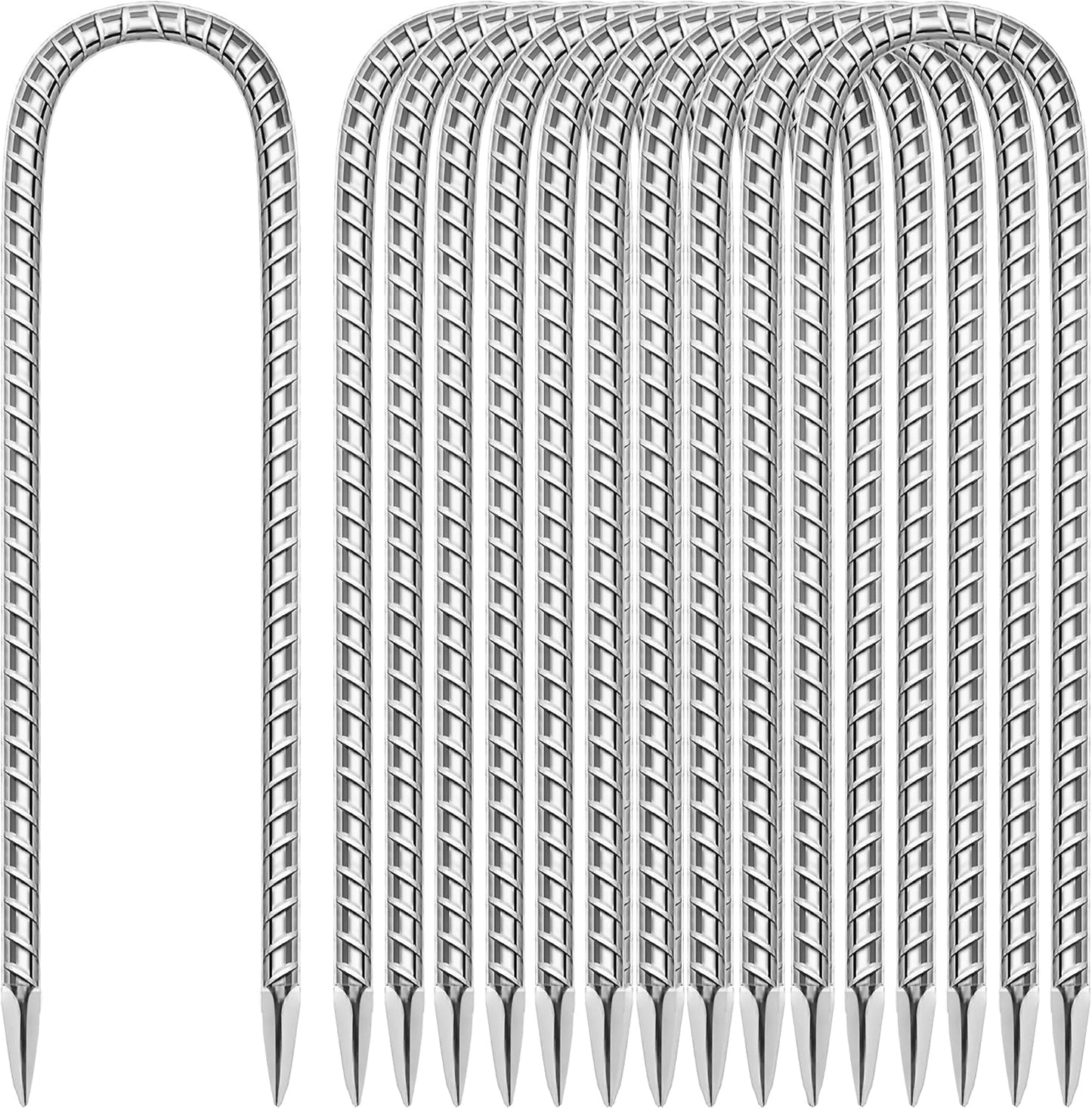11 Pack Ground Garden Rebar Stakes Rebar 12 Inch Anti-Rust Galvanized Steel U Shape Hook Heavy Duty Ground Anchors for Tents, Position Kits,Fences, and Trampolines Landscape Fabric