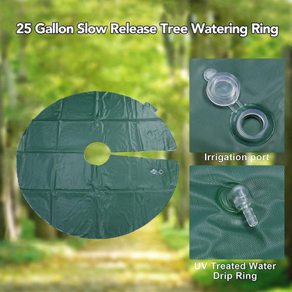 Tree Watering Ring, 10 Gallon Reusable PVC Tree Watering Bags Drip Irrigation Water Pouch Gardening Tools for Landscaping, Newly Planted (Green)