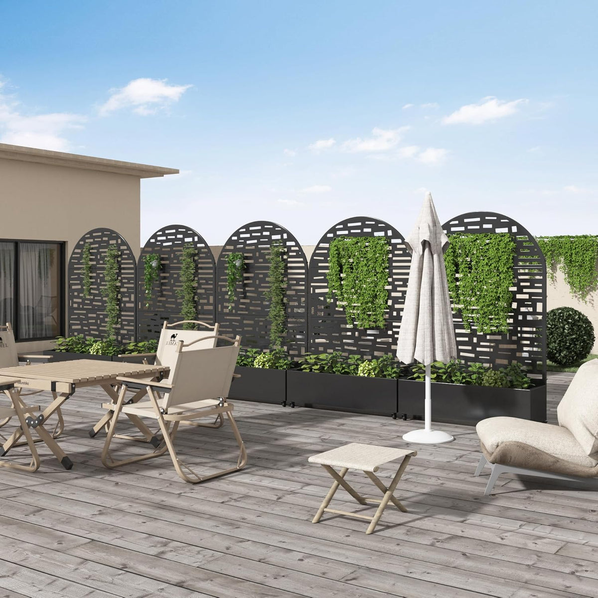 Casaphoria Metal Raised Garden Bed with Trellis and Wheels, 72"x47"x16" Planter Box for Climbing Plants, Vegetables & Vines, Features Drainage Holes and Privacy Screen (Black-Louver) - Colors B